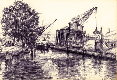 202731 Gezicht op de Veilinghaven te Utrecht, met de overslagkraan en silo's van zand- en grindhandel Van Leusden ...